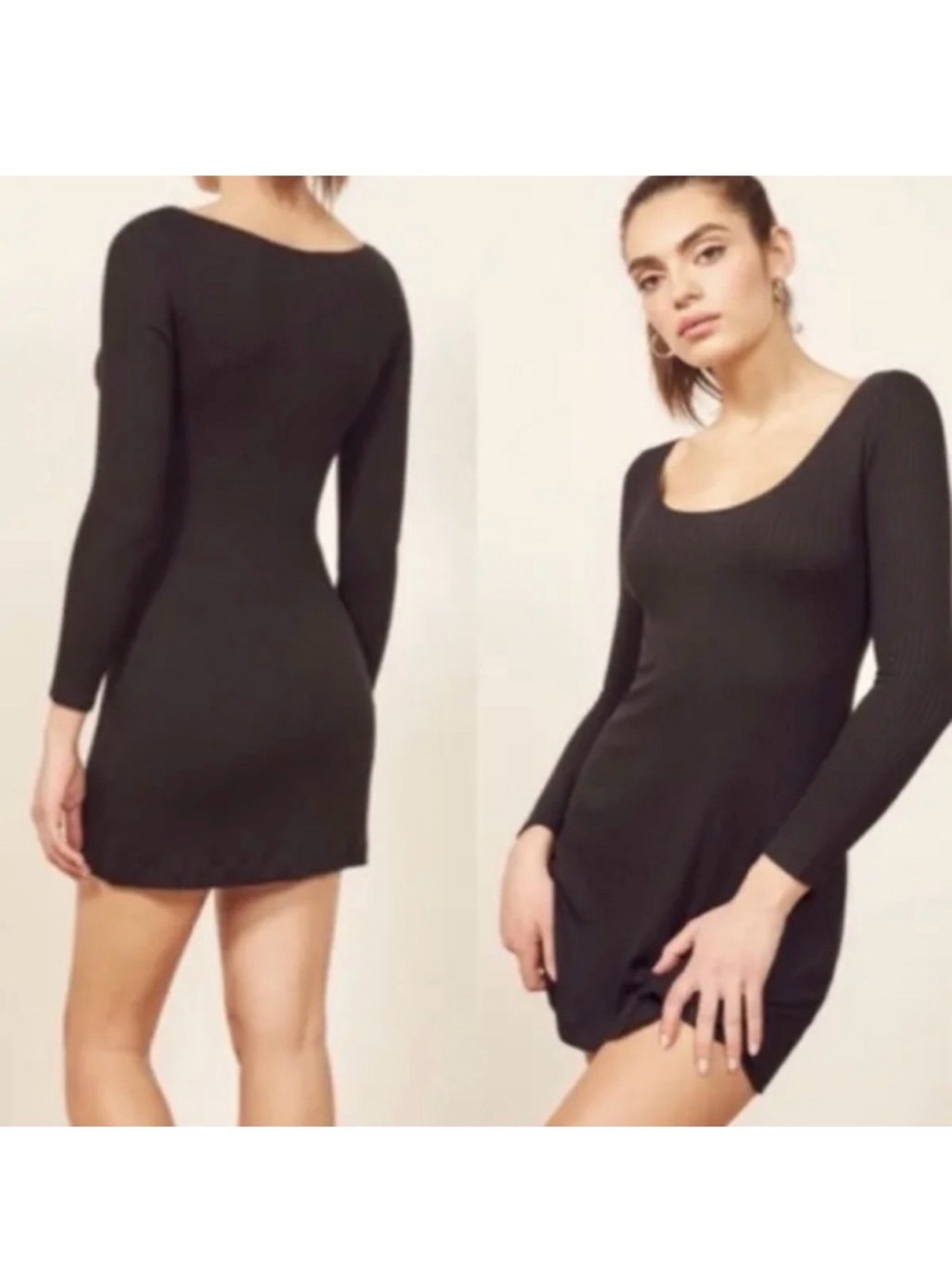 Reformation Black Long-Sleeve Scoop Neck Mini Dress